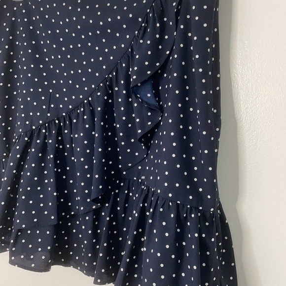 LOFT Navy Polka Dot Ruffle Wrap Skirt Size 6 - Picture 5 of 8